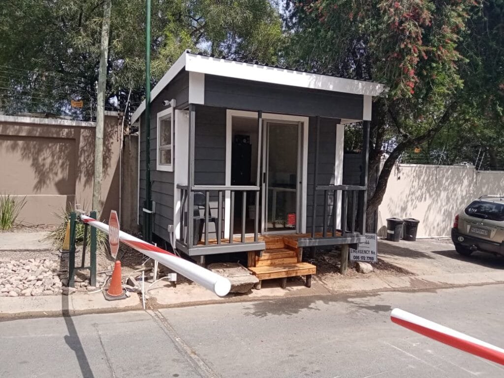 A modern wendy house used as a home office in Pretoria.